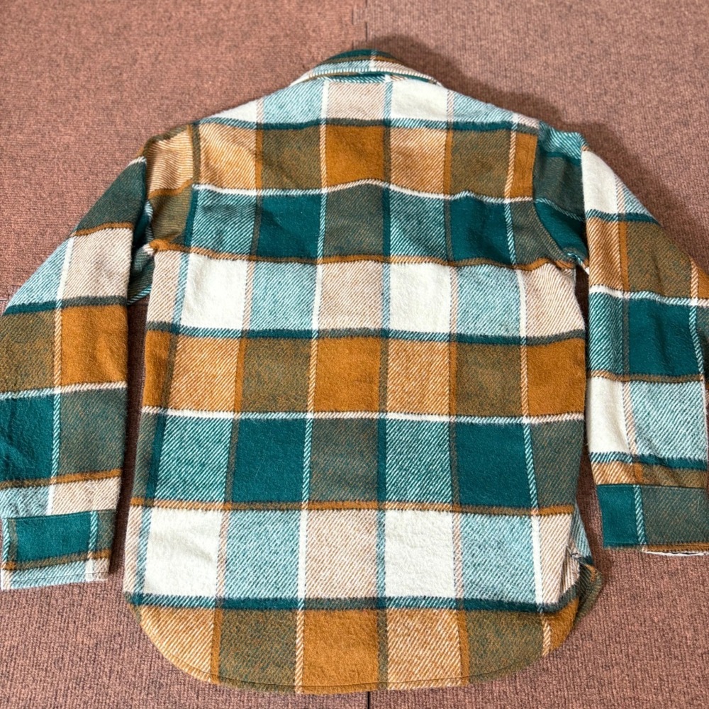 A- Vintage JCPenney Plaid Flannel Shirt Jacket Green Brown Quilted Lined Mens M - Picture 6 of 8